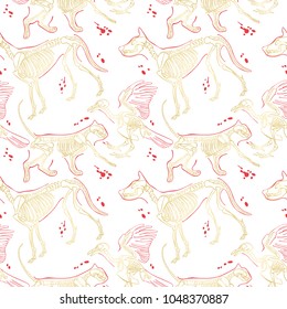 Skeletons: dog, cat, bird. Seamless vector background (pattern). 