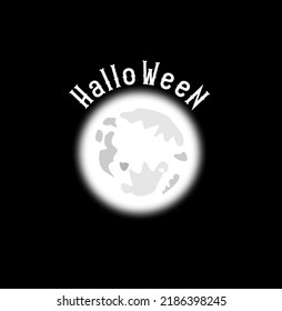 Skeletons and a full moon glowing on a black background. Minimalistic art on the theme of Halloween. Black and white gamma. The moon is between the skeletons, the skeleton is holding a gray moon.