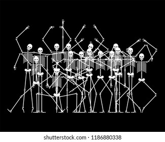 Skeletons in Hell. Sinners skeleton crowd. vector illustration
