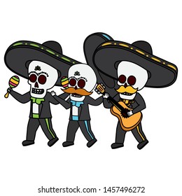 skeletons musician with guitar and maracas viva mexico vector illustration
