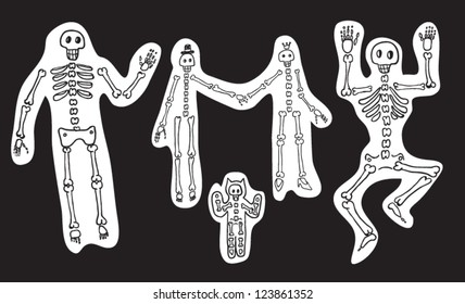 Skeletons on black background