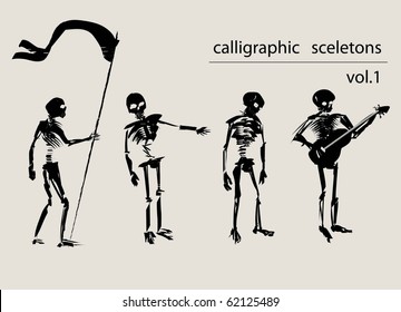 Skeletons painted manually calligraphic various techniques