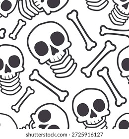 Esqueletos y calaveras sin patrón de azulejos con estructuras de hueso y tonos oscuros para el concepto de decoración del hogar macabro como estructuras de hueso y calaveras oscuras dispuestas sin problemas para la decoración macabra del hogar de Halloween en Stock de fotos Concepto y espacio vacío en el lado izquierdo, sin texto --ar 7:2 --tile