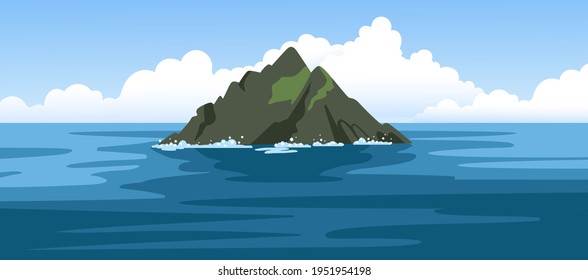 Skellig michael irish rock. Skellig Islands, County Kerry. Sea and ocean panoramic landscape. Travel to Ireland. Hand-drawn colorful vector illustration.