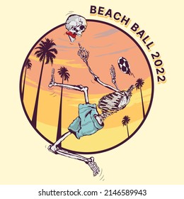 Skelton Playing Beach Ball , The Ball Hit Its Skull Head And It Detached Form Its Body. It Is A Nice Illustration Of Summer Game.