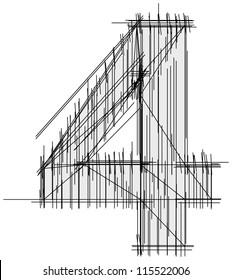 Sketch of a 4 over white background