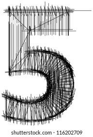 Sketch of a 5 over white background