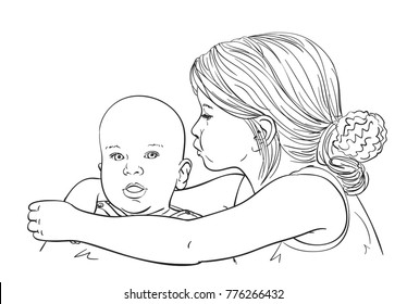 Sketch 5 Year Old Girl Tenderly Stock Vector (Royalty Free) 776266471 ...