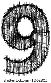 Sketch of a 9 over white background