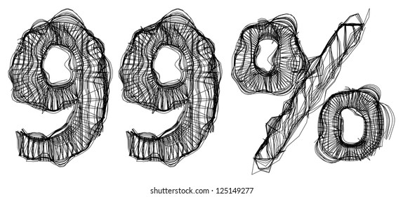 Sketch of 99 percent over white background