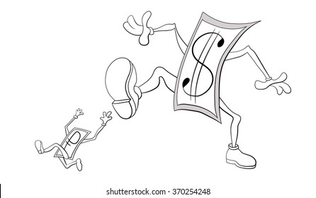 The sketch about weak ruble and strong dollar. Dollar crushes standing ruble