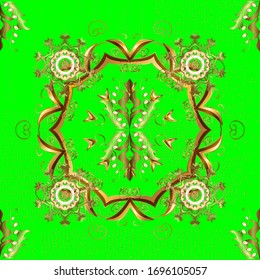Sketch abstract background with repeating elements. Elegant vector classic pattern. Green and brown and golden pattern.