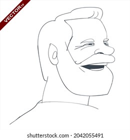 A sketch, an abstract face, an elderly man smiling. Linear, vector drawing by hand.