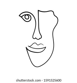 Sketch of abstract human face drawn by a single line. Stylish minimalistic icon, logo. Modern vector illustration.