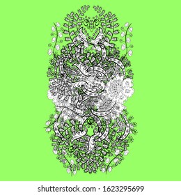 Sketch Abstract Retro Background Design. Tender fabric pattern. Pattern. Black, green and white on colors. Vector.