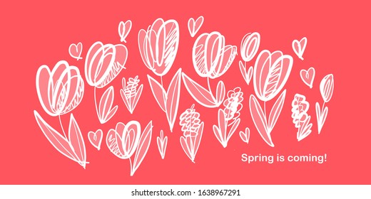 Sketch abstract spring tulip composition. Design element 