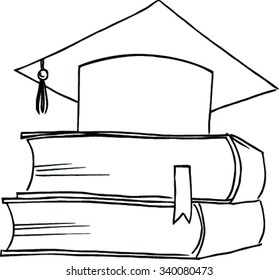 Sketch  Academic Hat on Stack of Books 