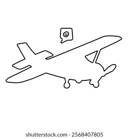 Sketch of an aeroplane flying in the sky. Skywriting plane line icon vector illustration. Skywriting Airplane Outline Vector Illustration, plane line art.