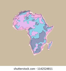 Sketch african continent banner. Typographic poster paper cut style. Flat africa image Dark Continent abstract print Africa many layers paper cut background picture african continent silhouette