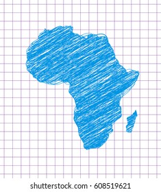 Sketch African continent painted ballpoint pen with blue paste. Flat Ink pen icon Image. Africa background Picture. Vector Silhouette
