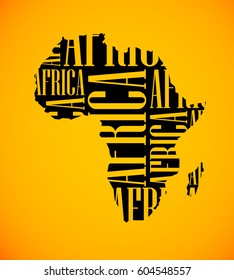 Sketch African text continent Flat icon version Image. Africa word background Picture. Vector book Silhouette