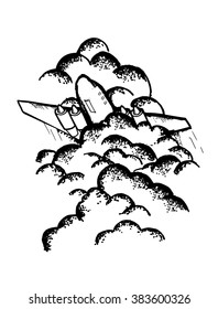Sketch of the aircraft to take off walking through the clouds