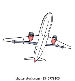 Sketch of airplane hand drawn vector illustration. Element outline freehand drawing.