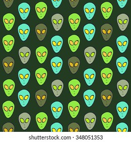 Sketch aliens faces pattern in vintage style, vector