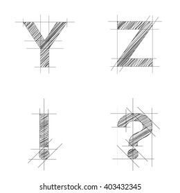 Sketch alphabet or font. Vector illustration. Isolated on white.