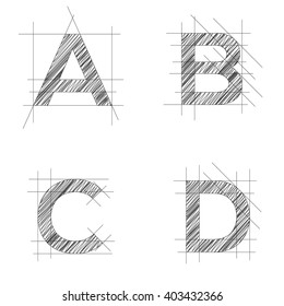 Sketch alphabet or font. Vector illustration. Isolated on white.