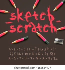 Sketch alphabet, vector illustration.