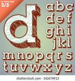 Sketch alphabet. Vector illustration of hand drawing font. Slab lower case letters