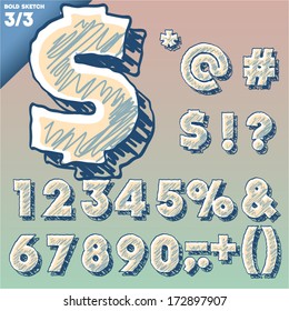 Sketch alphabet. Vector illustration of hand drawing font. Art-deco style. Symbols