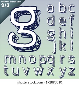 Sketch alphabet. Vector illustration of hand drawing font. Compact. Lowercase letters