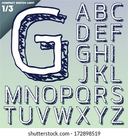 Sketch alphabet. Vector illustration of hand drawing font. Compact. Uppercase letters