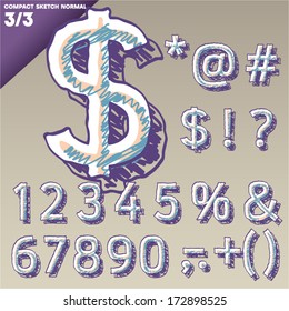 Sketch alphabet. Vector illustration of hand drawing font. Compact. Symbols