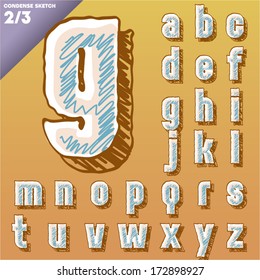 Sketch alphabet. Vector illustration of hand drawing font. Condense.  Lowercase letters