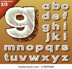 Sketch alphabet. Vector illustration of hand drawing font. Bold extended style. Lowercase letters letters
