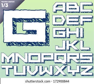 Sketch alphabet. Vector illustration of hand drawing font. Art-deco style. Uppercase letters