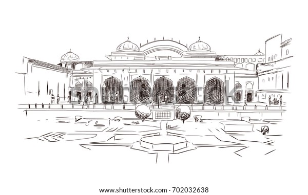 Sketch Amber Fort Jaipur Vector Illustration Stock Vector