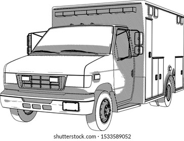 sketch ambulance car with hatching vector on a white background