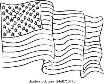 Sketch Bandera americana, Línea Dibujo de Bandera, Estados Unidos de América, Bandera en el viento