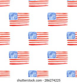 Sketch american flag in vintage style, vector seamless pattern