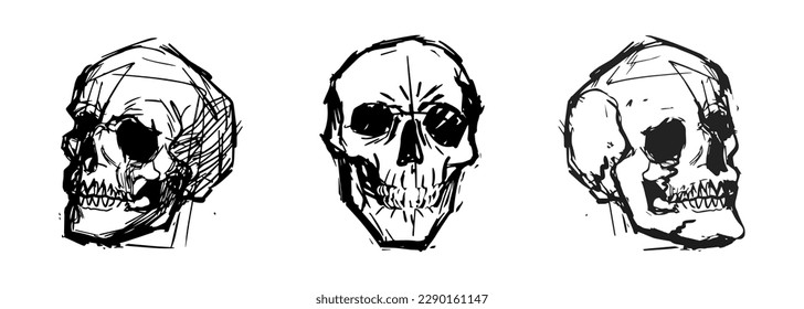 Sketch Anatomical Skulls Vector Set. Skeleton Tattoo Design.