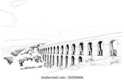 Sketch Of Ancient Bridge