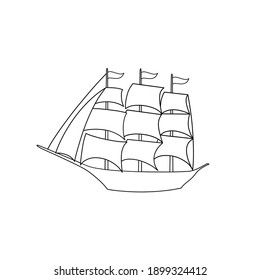 sketch of an ancient ship with three masts on the sail.