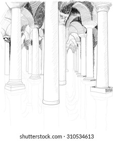 sketch of ancient underground basilica 