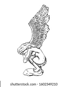 Sketch of Angel statue, sad expression. Hand drawn design vector illustration