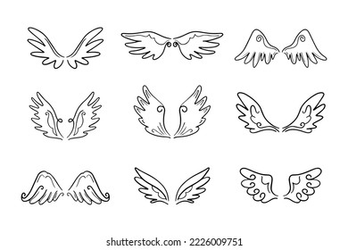 Sketch angel wings. Angel feather wing. Vector illustration.