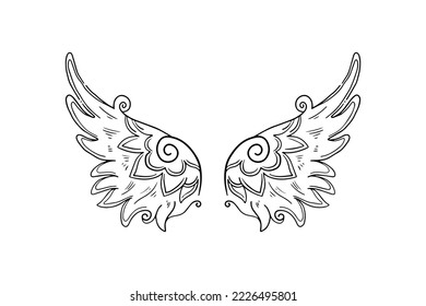 Sketch angel wings. Angel feather wing. Vector illustration.